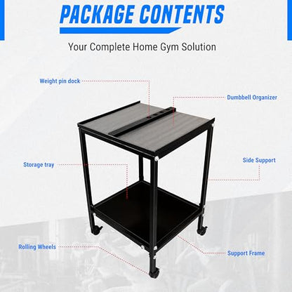 Large Compact Dumbbell Rack & Dumbbell Stand W/Storage Tray—Heavy-Duty Weight Rack Folds Flat for Easy Storage & 150 LB Capacity of Dumbbell Rack ; Use Expandable Dumbbells for Home Gym