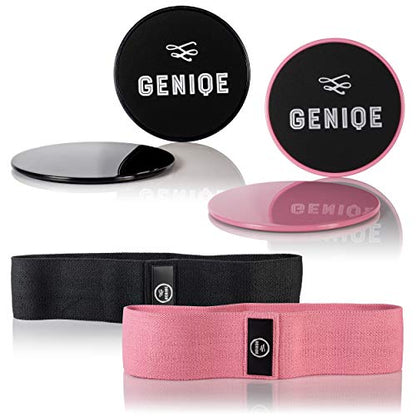 Core Sliders and Medium Resistance Fabric Band Set (2 Workout Sliders, 1 Hip Band) Premium Strength Slides and Durable Fitness for Butt, Abs, Legs, Thighs, Hips, Shoulders, Arms, Back
