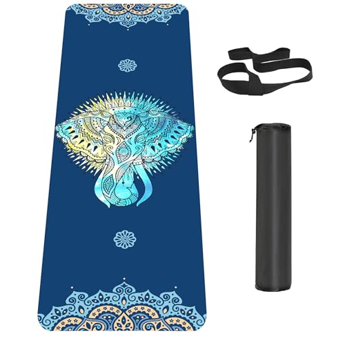 Non Slip Yoga Mat TPE Workout Mat for Men Women, Thick Workout Mat with Carrying Strap, Fitness Mats for Exercise, Yoga, Fitness, Pilates, Floor Workouts (72" x 24" x 6mm) - color: Elephant B