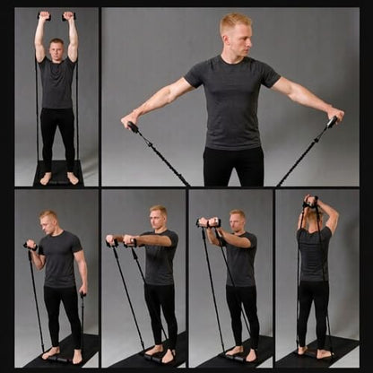 Multifunctional Push Up Board with Resistance Bands, Pilates Bar, Door Anchor, Shoulder, Back & Tricep Training, Home Workout Equipment, 600lbs Load Capacity