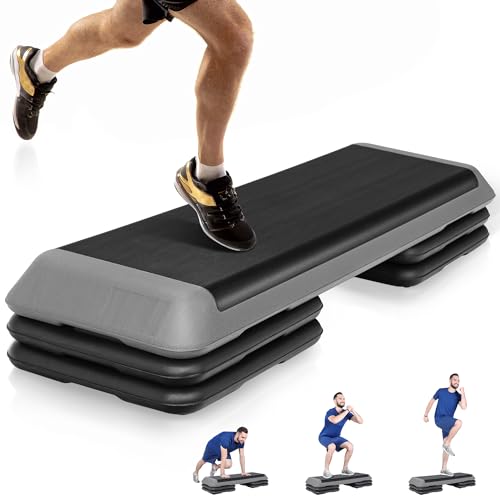 F2C 43 inch Aerobic Exercise Step Platform Adjustable Height Stepper Exercise Workout Step Bench with 4 Risers 4" - 6" - 8" Large Fitness Exercise Stair Step for Home Gym Fitness Training - color: Black