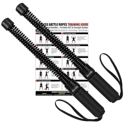 Weighted Ropeless Battle Ropes - Heavy Duty Portable Cordless Workout Equipment for Home Gym with Foam Grips, Exercise Videos | HIIT, Strength, Low-Impact Cardio Training for Men & Women