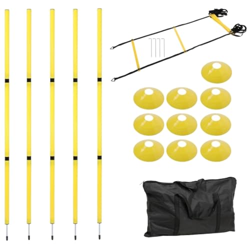 predolo Agility Ladder Speed Training Kit, Soccer Training Equipment Set, PP Rung Agility Ladder Synthetic Material Disc Cones with Storage Bag - style: Yellow Agility Ladder Training