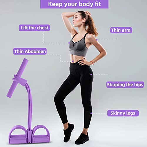 Multi-Function Tension Rope – 4 Tube Resistance Bands with Handles – Sit Up Exercise Equipment Home Gym Tummy Trainer for Men Women - color: purple