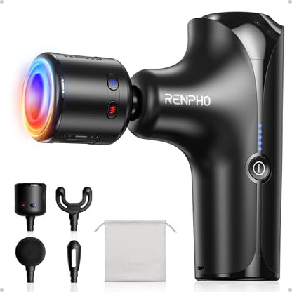 RENPHO Mini Thermacool Massage Gun with Heat and Cold, Fathers Day Dad Gifts, Professional Pocket-Sized Percussion Massager, Portable Deep Tissue Massager, Quiet Operation with Travel Carry Bag - color: Shadow Black
