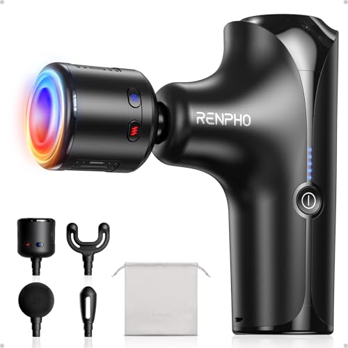 RENPHO Mini Thermacool Massage Gun with Heat and Cold, Fathers Day Dad Gifts, Professional Pocket-Sized Percussion Massager, Portable Deep Tissue Massager, Quiet Operation with Travel Carry Bag - color: Shadow Black