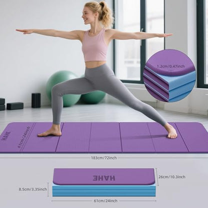 HAHE 7-Fold Design Extra Thick Yoga Mat 72"L x 24"W x 0.47",TPE Fitness Exercise Mats, Non-Slip Foldable Yoga Mat, High Density, Portable for Men & Women, Yoga, Pilates, Home Gym