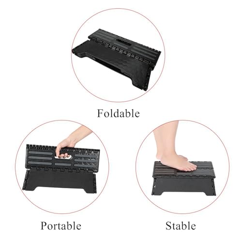 Milltrip Folding Step Stool, Portable Lightweight Step Ladder for Elderly, Pregnant, Bathroom, and Travel Use, Non-Slip Platforms (14.9 x 8.5 x 5.1 Inch, Black)