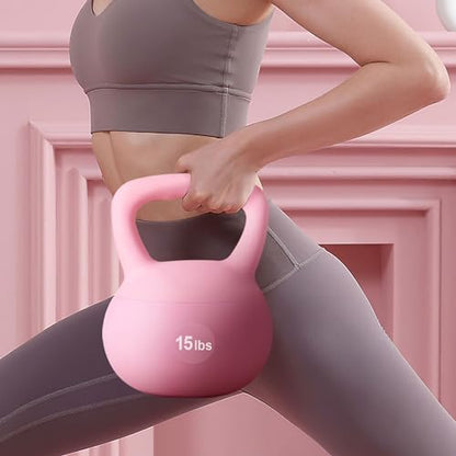 DlandHome Kettlebell Weights Strength Training Kettlebell-Great for Full Body Workout and Strength Training,Easy Grip Handle,PVC Filled with Iron Sand - color: Pink-15lbs