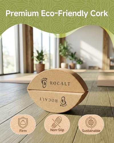 Rocalt Cork Yoga Blocks, Half Moon Yoga Block & Calf Stretching, Cork Foot Stretcher for Plantar Fasciitis Relief, Ankle Stretcher Pilates Block, Improve Balance, Stability & Foot Mobility