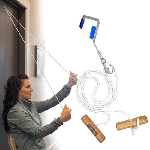 RangeMaster Econo Ranger Shoulder Pulley │ Physical Therapy Exercises │ Aids in Recovery and Rehabilitation │ Increases Mobility │ Wooden Handles for Comfort │ Metal Bracket Door Attachment - color: White