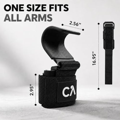Weight Lifting Hooks (Pair) for Deadlifts, Pull Ups, Rows & Shrugs - Heavy Duty Gym Hooks with 8mm Padded Wrist Straps, Secure Grip Support for Weightlifting, Powerlifting & Strength Training - color: Black