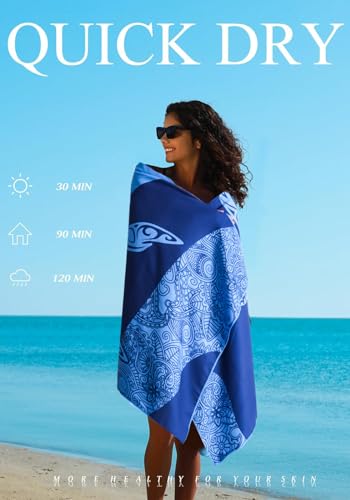 2 Pack Microfiber Lightweight Thin Beach Towel Sand Free Quick Dry Super Absorbent Large Towels for Swimming Pool Yoga Gym Travel Vacation Beach Accessories Essentials - color: 2 Pack Blue Turtle Tiedye