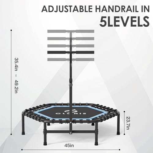 45'' Rebounder Trampoline for Adults - Max Load 450lbs, Trampoline with Adjustable Foam Handle Indoor/Outdoor Fitness Body Exercise - color: Blue