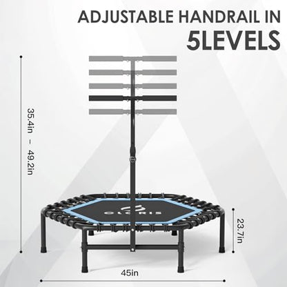 45'' Rebounder Trampoline for Adults - Max Load 450lbs, Trampoline with Adjustable Foam Handle Indoor/Outdoor Fitness Body Exercise - color: Blue
