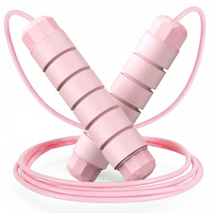 Jump Rope, Tangle-Free Rapid Speed Jumping Rope Cable with Ball Bearings for Women, Men, and Kids, Adjustable Steel Jump Rope with Foam Handles for Home Gym Exercise Fitness Workout Equipment & Slim Body - color: Pink