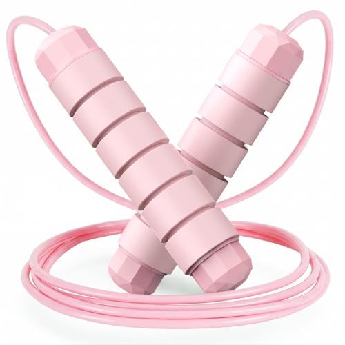Jump Rope, Tangle-Free Rapid Speed Jumping Rope Cable with Ball Bearings for Women, Men, and Kids, Adjustable Steel Jump Rope with Foam Handles for Home Gym Exercise Fitness Workout Equipment & Slim Body - color: Pink