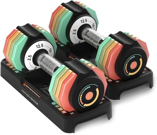 Adjustable Dumbbells Set 12.5LB Pair, 1-Sec Fast Adjustable 5 Free Weights, Premium Comfort Non-slip Metal Handle, Compact Size for Full Body Home Workout