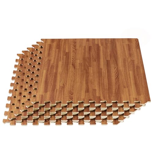 Forest Floor 3/8 Inch Thick Printed Foam Tiles, Premium Wood Grain Interlocking Foam Floor Mats, Anti-Fatigue Flooring – Stylish Flooring Solution - color: Mahogany, style: 48 Sq Ft