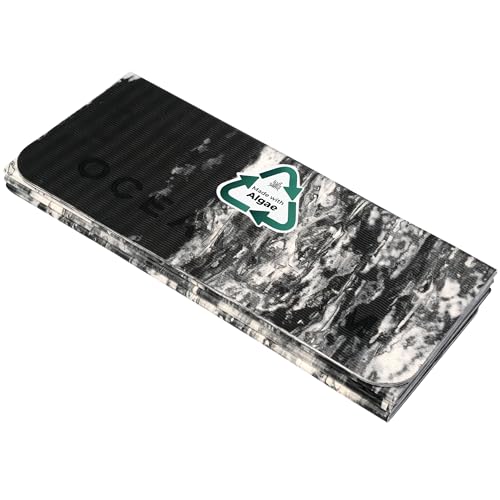 Travel Workout Mat – 0.3" Thick Folding Exercise Mat for Yoga, Pilates, & Fitness – Non-Slip with Cotton Carrying Strap, Made with Sustainable Algae Foam – 24" x 72" (Black Marbled)