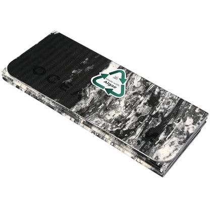 Travel Workout Mat – 0.3" Thick Folding Exercise Mat for Yoga, Pilates, & Fitness – Non-Slip with Cotton Carrying Strap, Made with Sustainable Algae Foam – 24" x 72" (Black Marbled)
