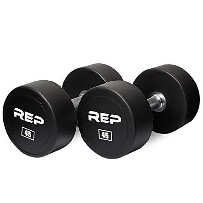 REP Fitness Urethane Coated Round Dumbbells, 5 to 100 lbs, Singles or Pairs, With or Without Rack, Steel Core, Rubber Encased, Chrome Handles, Professional Weights for Home Gym Strength Training - style: 45 lb Pair