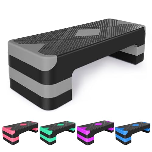 27" Aerobic Exercise Step Adjustable Aerobic Stepper for Exercise Workout Step Platform for Step Up, Step Deck with 4” 6” 8” Adjustable Height Risers