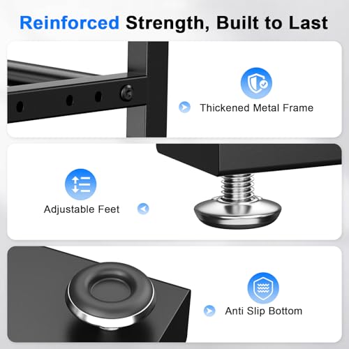 3 Tier Dumbbell Rack Stand, Adjustable Width Weight Rack for Home Gym with Wider Base & 6 Side Hooks, Heavy Duty 450LBS Capacity Weight Storage Organizer for Dumbbells and Kettlebells