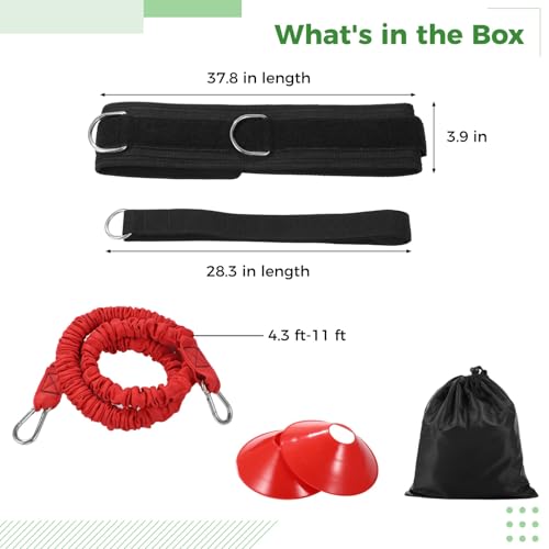 Speed Training Equipment Set, Resistance Bungee Band Multi Sport Exercise Set With Resistance Bungee Band, Waist Belt, Training Cones, and Fixing Band, Improving Speed, Stamina and Strength (A)