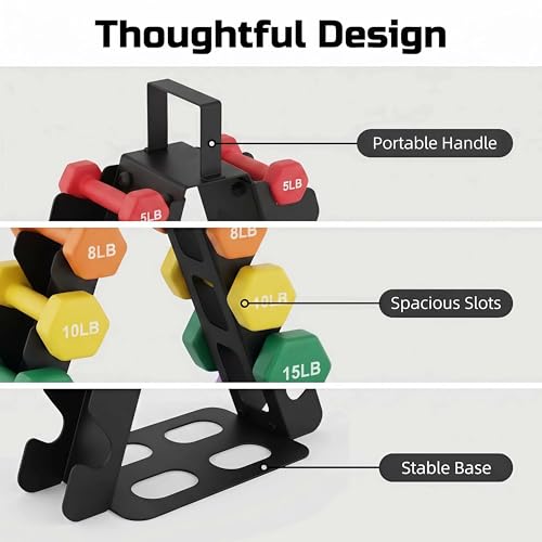 Dumbbell Rack Stand Only - 4 Tier Metal Heavy Duty Weight Rack for Home Gym Organization, Multilevel Tree Shape Compact Dumbbell Stand for Space Saving 5-15 LB Dumbbells in Home/Office/Studio