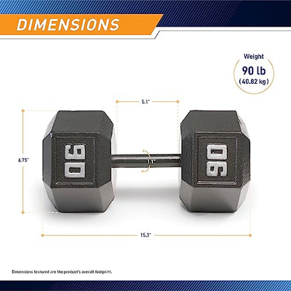 Marcy Cast Iron Hex Dumbbells Collection - Available size from 3-lb to 100-lb, SOLD INDIVIDUALLY - style: 90lbs