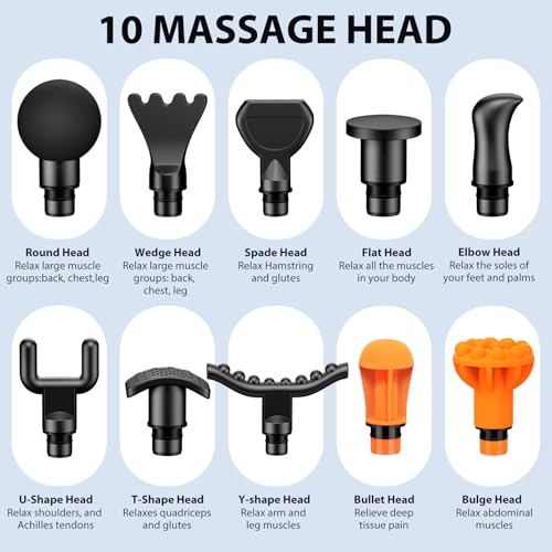 TOLOCO Massage Gun Deep Tissue, Percussion Massage Gun with 10 Replacement Heads, Super Quiet Portable Electric Massager for Athletes, Relax, Fathers Day Dad Gifts, Black - color: Black