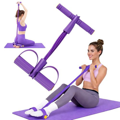 Resistance Bands with Handles, 6-Tube Foot Pedal, Natural Rubber Ankle Puller for Sit-ups & Full Body, Portable Home Gym Strength for Legs, Arms & Core