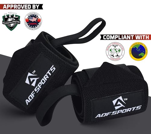 AQF Wrist Wraps for Weightlifting & Powerlifting, 18" USPA Approved (Pair) - color: Full Black