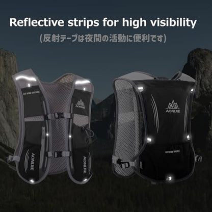 Running Water Bottles Flask BPA Free Leakproof Hydration Vest Packs Waist Belt Replacement for Triathlon Marathon Hiking Cycling Climbing Runner - color: #4 Black (5L) with a 500ml Soft Flask