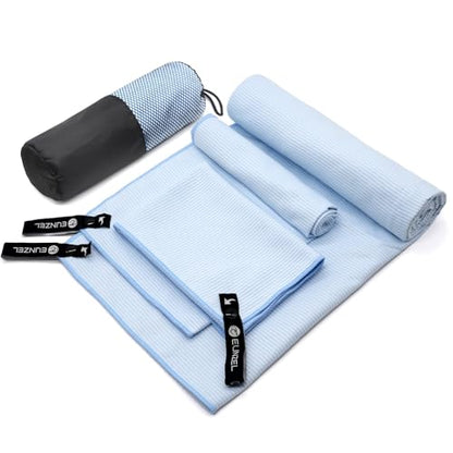 Eunzel Quick Dry Camping Towel, Microfibre Ribbed Towel Travel Towel 3 Sizes 1 Pack Fast Drying Towel Set for Camping, Beach, Gym, Sports, Yoga & Swimming Pool, Blue