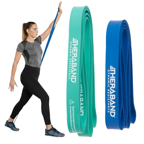 THERABAND High Resistance Band Set of 2, Medium and Heavy Elastic Super Bands for Full Body Workouts, Physical Therapy, Strength Training, Durable 41” Loop Exercise Bands, 25-35 lbs Resistance - size: 2 Pack Medium (25-35 lbs)