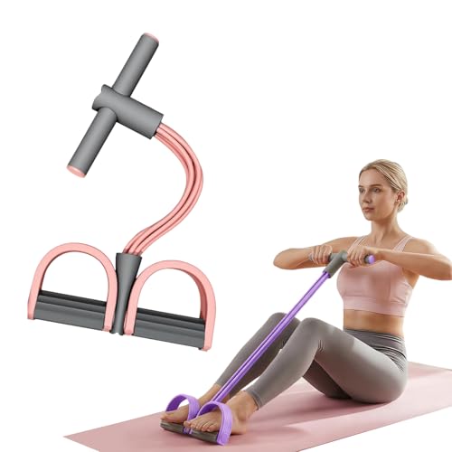 Pedal Resistance Band with Handles, 2026 Upgrade 6-Tube Pedal Resistance Band Multifunction Elastic Yoga Resistance Band for Full Body Workout, Stretching, Waist, Arm, Leg - color: pink
