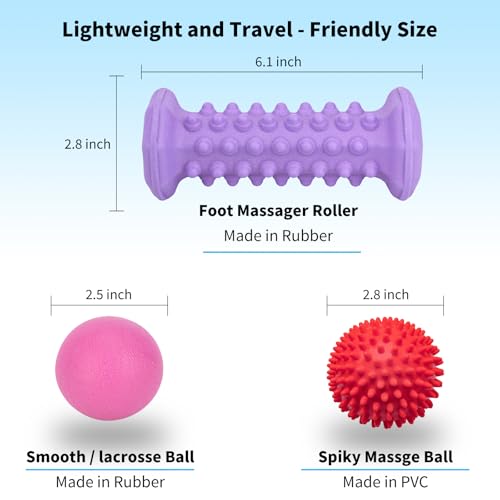 Plantar Fasciitis Relief Purple Set,Foot Roller Massager,Massage Lacrosse Ball,Spiky Ball Therapy Set for Relieve Plantar Fasciitis,Foot Arch and Heel Pain,Deep Tissue Muscle Massage