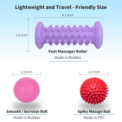 Plantar Fasciitis Relief Purple Set,Foot Roller Massager,Massage Lacrosse Ball,Spiky Ball Therapy Set for Relieve Plantar Fasciitis,Foot Arch and Heel Pain,Deep Tissue Muscle Massage