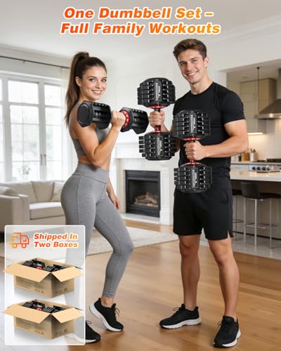 XDDIAS Adjustable Dumbbells Set of 2 for Strength Training, One-Hand Quick Adjust, 25/55/80/90 lbs Options, Anti-Slip Grip Handle, Compact Home Gym Weights for Men Women