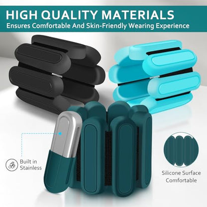 Adjustable Wrist & Ankle Weights Set of 2(1Lbs Each), Premium Silicone Wearable Weight Bracelets, Fits for Yoga, Pilates, Home Gym Workout, Dance, Pool Exercises, Jogging, Cardio, Strength Training - color: Green