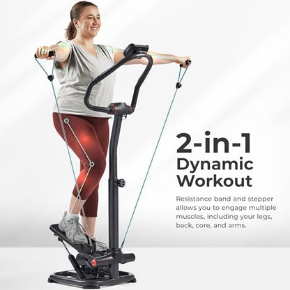 Sunny Health & Fitness Smart Stair Stepper Machine for Home Workouts with Handlebar, Resistance Bands, Bluetooth & SunnyFit App, Space-Saving Low-Impact Cardio Stepper
