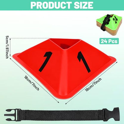 24 Pack Numbered Sports Cones, 1-24 Soccer Training Cones Flexible Agility Cone Soft Field Cone for Gym Games Sports Training Equipment