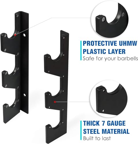 Yes4All Vertical Wall Mounted Olympic Barbell Holder, Barbell Storage Rack, Hanging Barbell Rack for Home Fitness Equipment - color: Black Horizontal Wall Mounted - 1 Pair