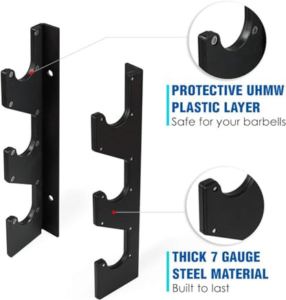 Yes4All Vertical Wall Mounted Olympic Barbell Holder, Barbell Storage Rack, Hanging Barbell Rack for Home Fitness Equipment - color: Black Horizontal Wall Mounted - 1 Pair