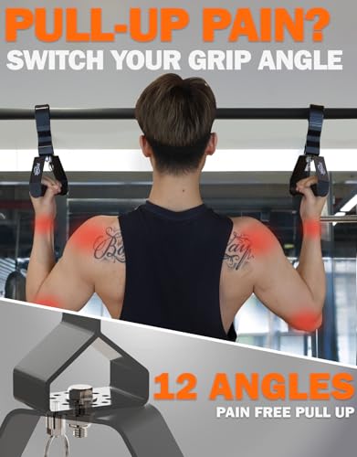Neutral Grip Pull Up Handles, Wrist Shoulder Elbow Friendly, 12 Angle Adjustable Lat Pulldown Handle Rowing Grips, 2Pcs, Patented
