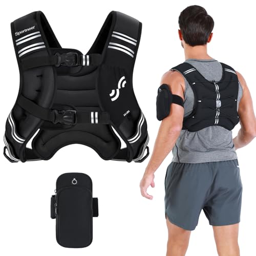 Sportneer Weighted Vest Woman: 8lb/12lb/15lb/20lb/25lb Weight Vest for Walking with Phone Bag, Adjustable Women Weighted Vest for Running Rucking Vest for Jogging Strength Training Weight Loss - color: Black, size: 25 lbs