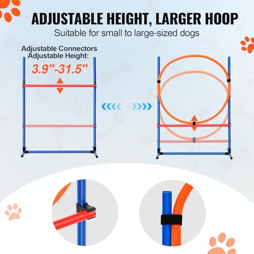 Happybuy Dog Agility Training Equipment, 4 PCS Set - Adjustable High Hurdles and Jump Ring, Puppy Obstacle Course Jump Starter Kit with Poles Storage Bag for Backyard, Indoor, Outdoor