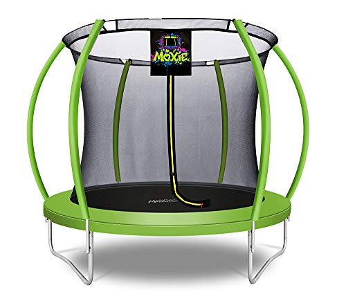 Moxie by Upper Bounce Pumpkin-Shaped Round Trampoline for Outdoor Backyard with Enclosure Net, Recreational, Gymnastics Activity for Kids and Adults, Supports Up to 440 Lbs - color: Green Apple, size: 8 FT
